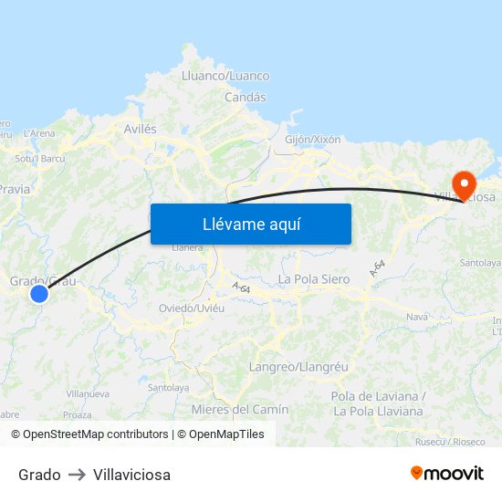 Grado to Villaviciosa map