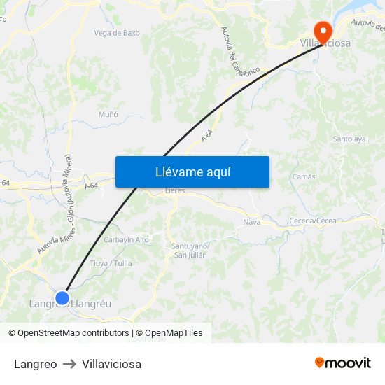 Langreo to Villaviciosa map