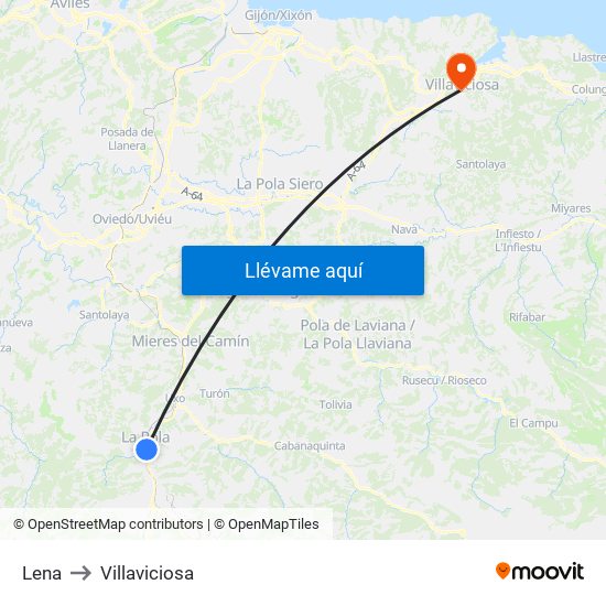 Lena to Villaviciosa map