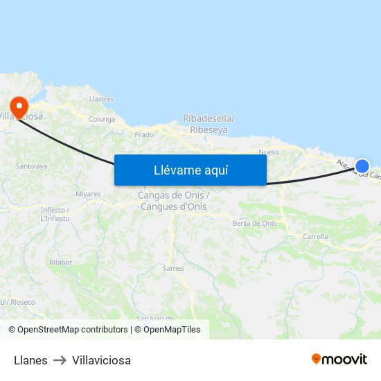 Llanes to Villaviciosa map