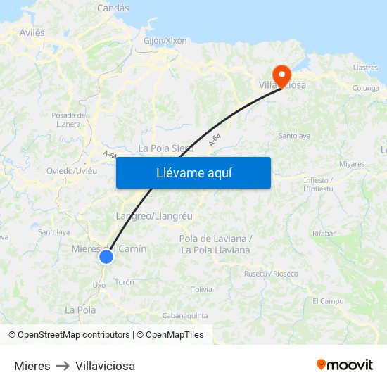 Mieres to Villaviciosa map