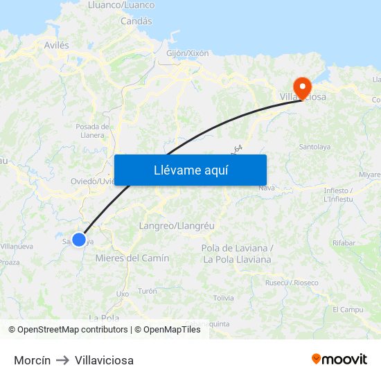 Morcín to Villaviciosa map