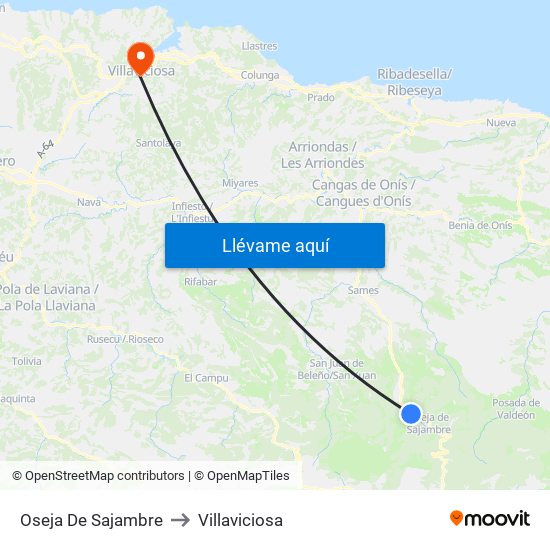Oseja De Sajambre to Villaviciosa map
