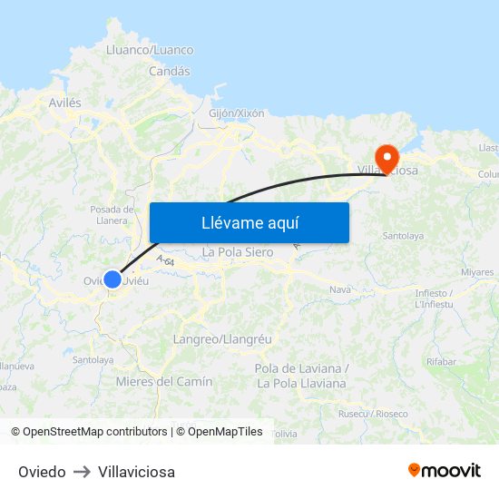 Oviedo to Villaviciosa map