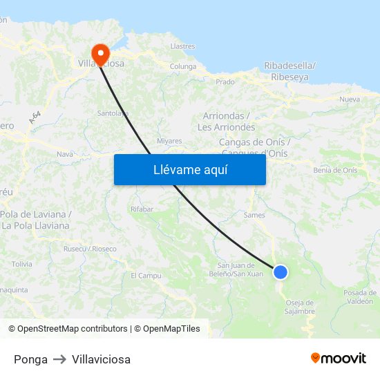 Ponga to Villaviciosa map