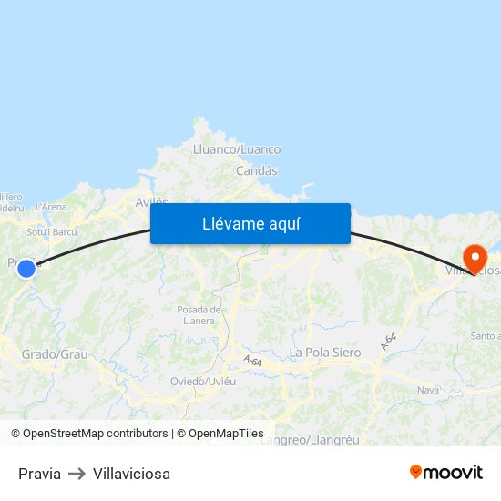 Pravia to Villaviciosa map