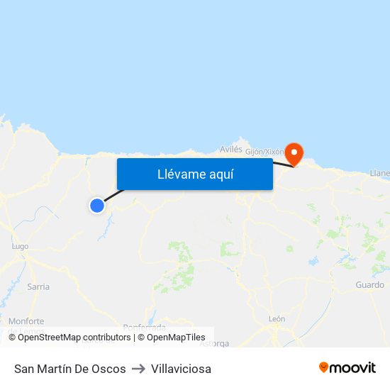 San Martín De Oscos to Villaviciosa map