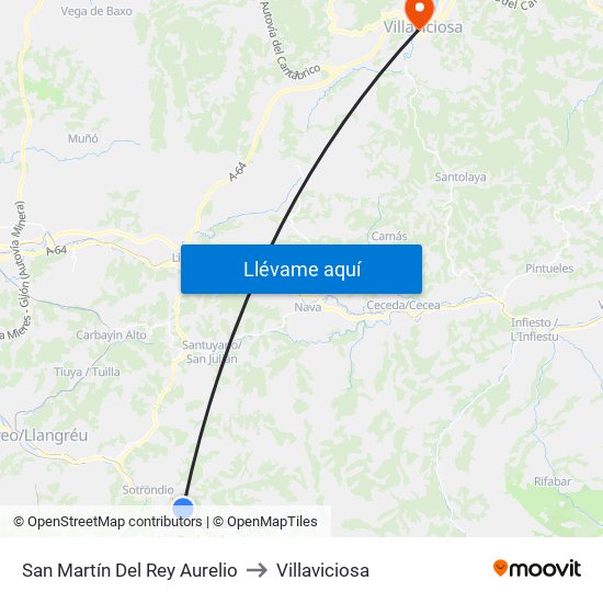 San Martín Del Rey Aurelio to Villaviciosa map