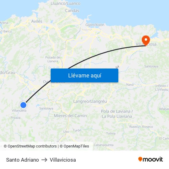 Santo Adriano to Villaviciosa map