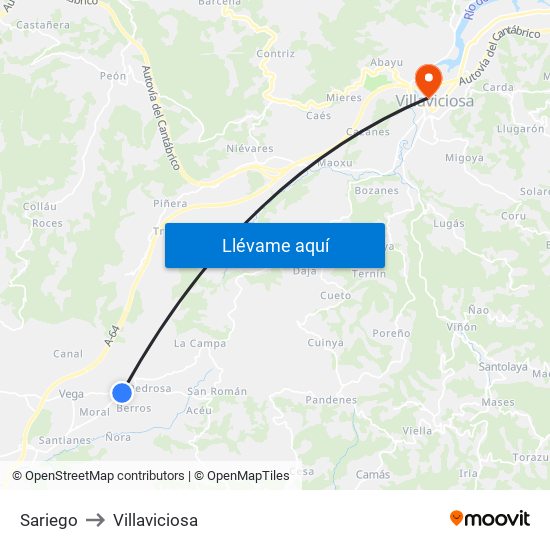 Sariego to Villaviciosa map