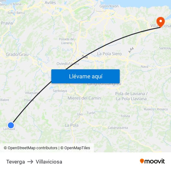 Teverga to Villaviciosa map