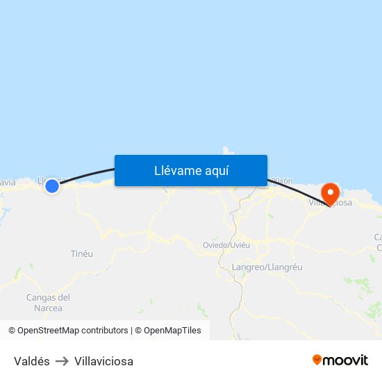 Valdés to Villaviciosa map