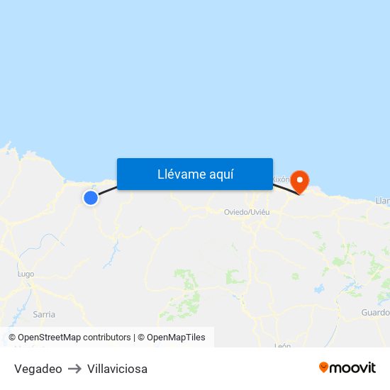 Vegadeo to Villaviciosa map