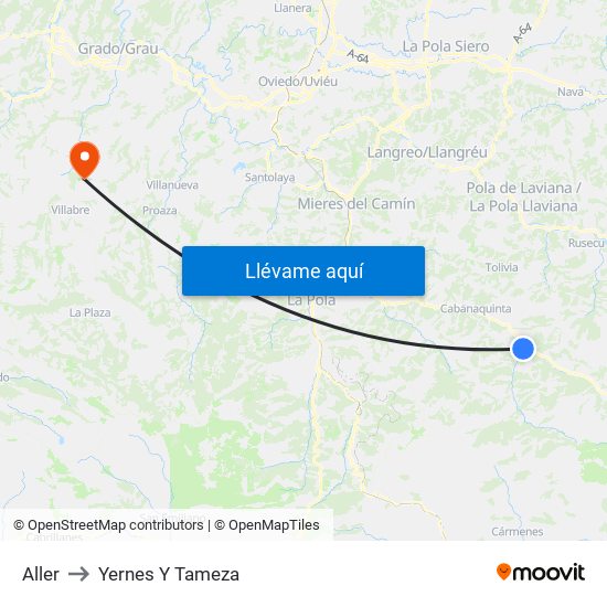 Aller to Yernes Y Tameza map