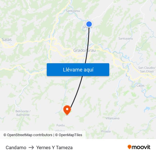 Candamo to Yernes Y Tameza map