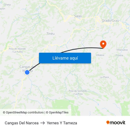 Cangas Del Narcea to Yernes Y Tameza map