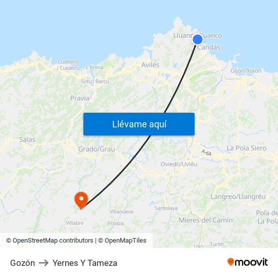 Gozón to Yernes Y Tameza map