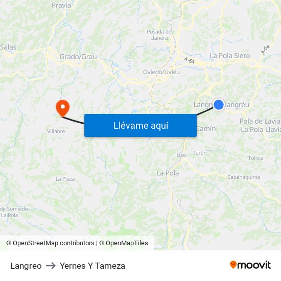 Langreo to Yernes Y Tameza map