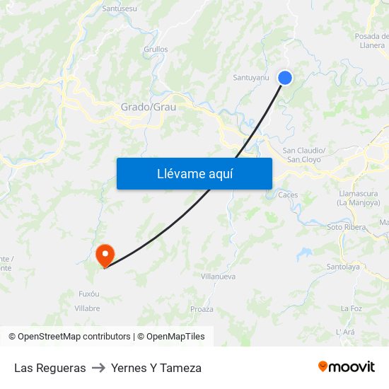 Las Regueras to Yernes Y Tameza map