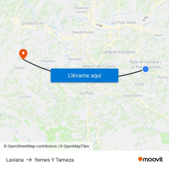Laviana to Yernes Y Tameza map