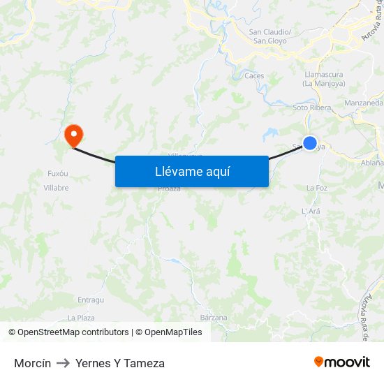 Morcín to Yernes Y Tameza map