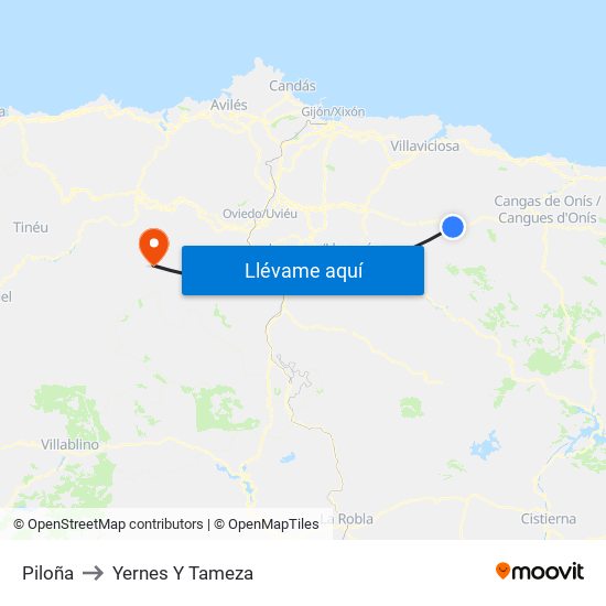 Piloña to Yernes Y Tameza map
