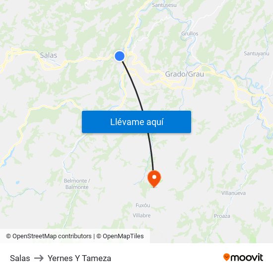 Salas to Yernes Y Tameza map