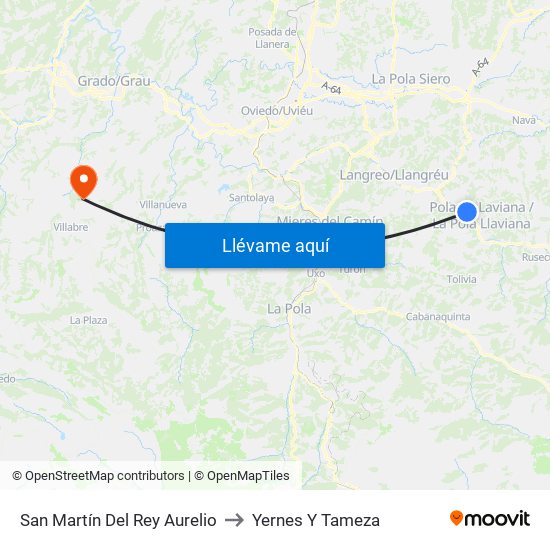 San Martín Del Rey Aurelio to Yernes Y Tameza map