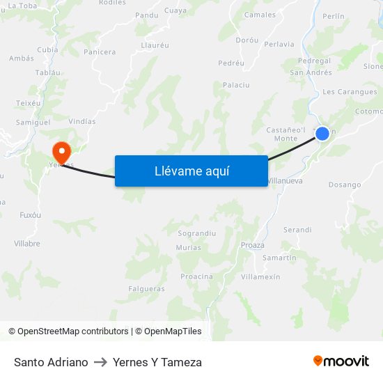 Santo Adriano to Yernes Y Tameza map