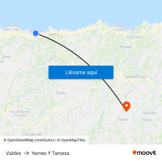 Valdés to Yernes Y Tameza map