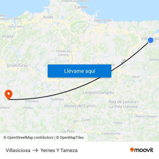 Villaviciosa to Yernes Y Tameza map