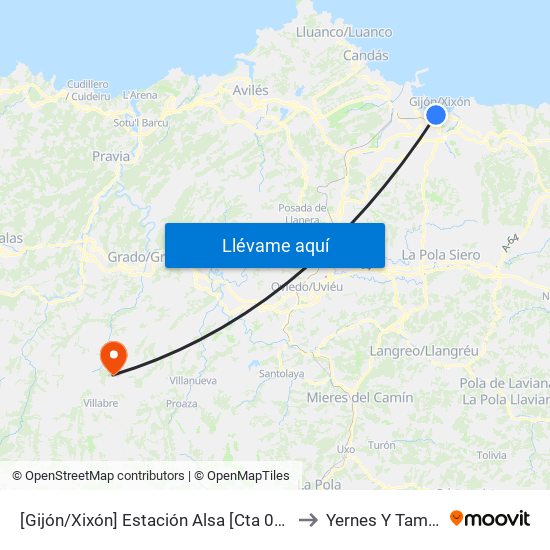 [Gijón/Xixón]  Estación Alsa [Cta 00784] to Yernes Y Tameza map