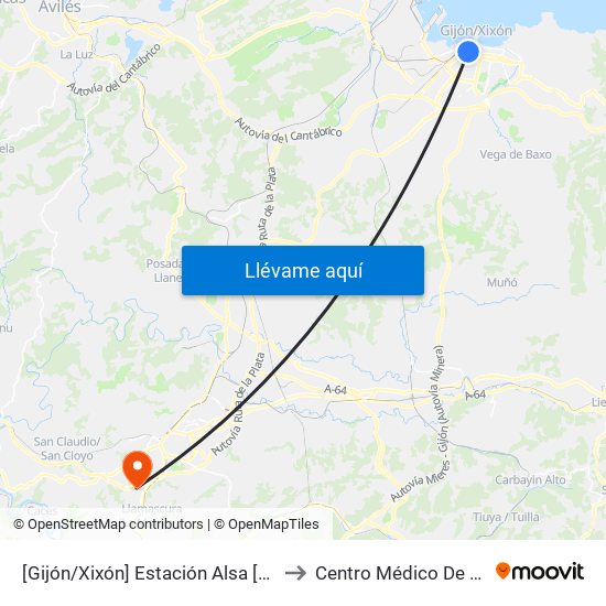 [Gijón/Xixón]  Estación Alsa [Cta 00784] to Centro Médico De Asturias map