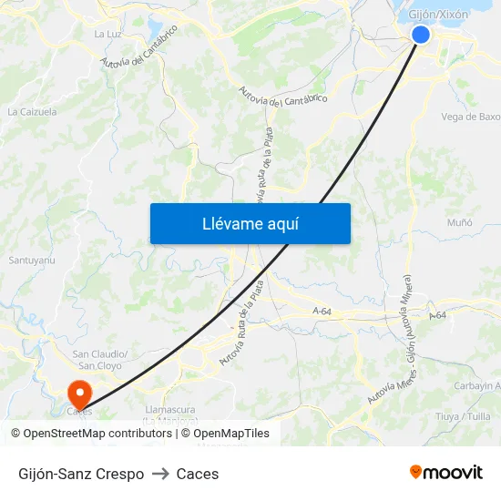 Gijón-Sanz Crespo to Caces map