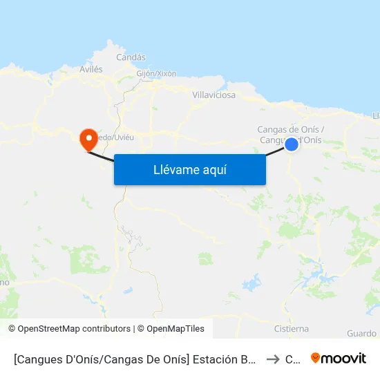 [Cangues D'Onís/Cangas De Onís]  Estación Bus Cangas De Onís [Cta 07993] to Caces map