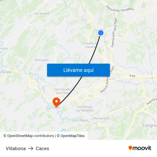 Villabona to Caces map