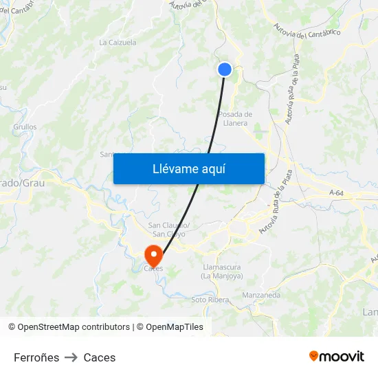Ferroñes to Caces map