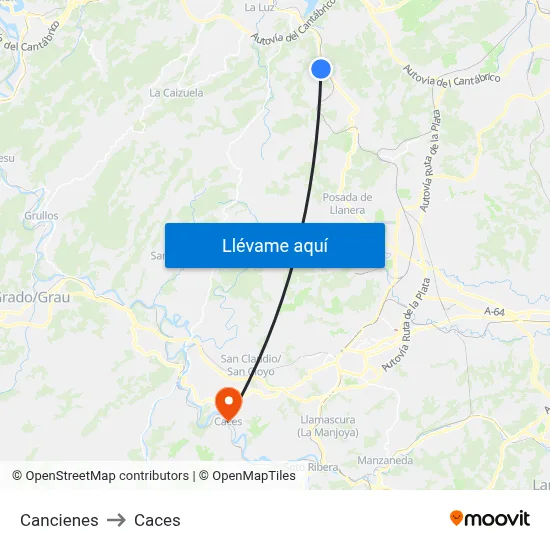 Cancienes to Caces map