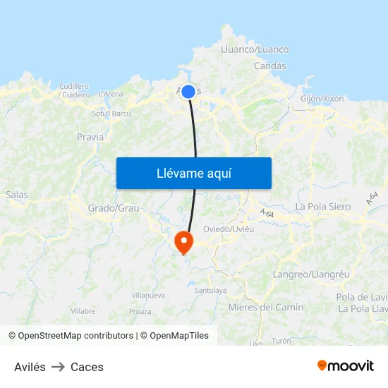 Avilés to Caces map