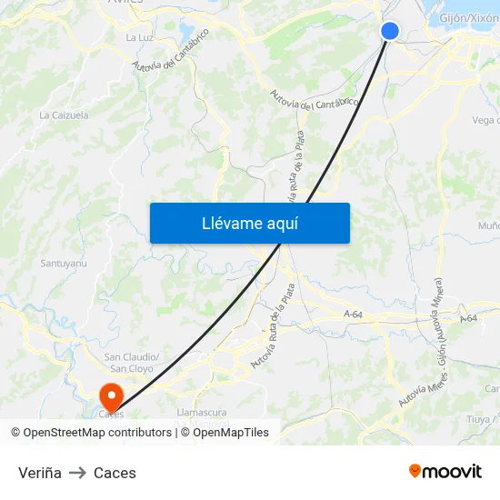 Veriña to Caces map