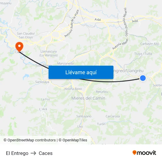 El Entrego to Caces map