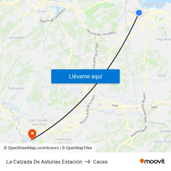La Calzada De Asturias Estación to Caces map