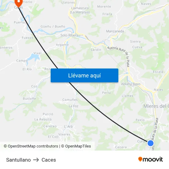 Santullano to Caces map