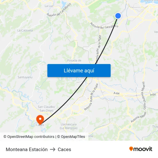 Monteana Estación to Caces map