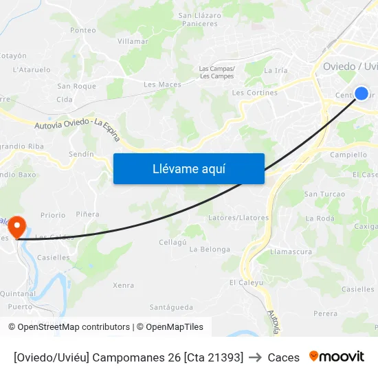 [Oviedo/Uviéu]  Campomanes 26 [Cta 21393] to Caces map