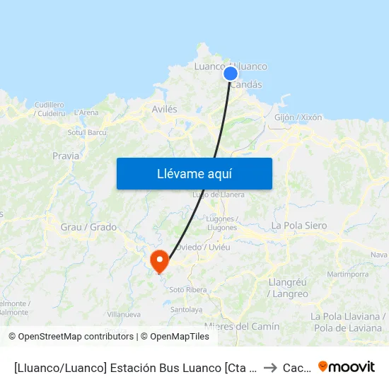 [Lluanco/Luanco]  Estación Bus Luanco [Cta 00299] to Caces map