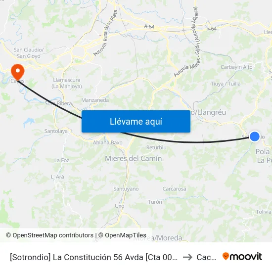 [Sotrondio]  La Constitución 56 Avda [Cta 00448] to Caces map