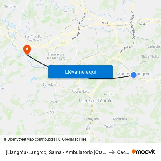 [Llangréu/Langreo]  Sama - Ambulatorio [Cta 00757] to Caces map