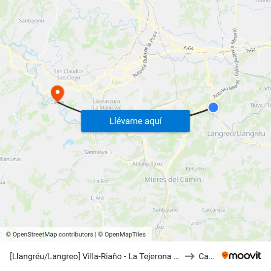 [Llangréu/Langreo]  Villa-Riaño - La Tejerona [Cta 00764] to Caces map