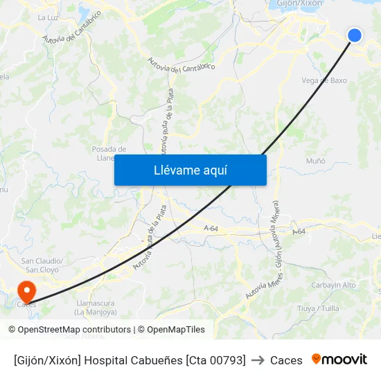 Hospital Cabueñes to Caces map
